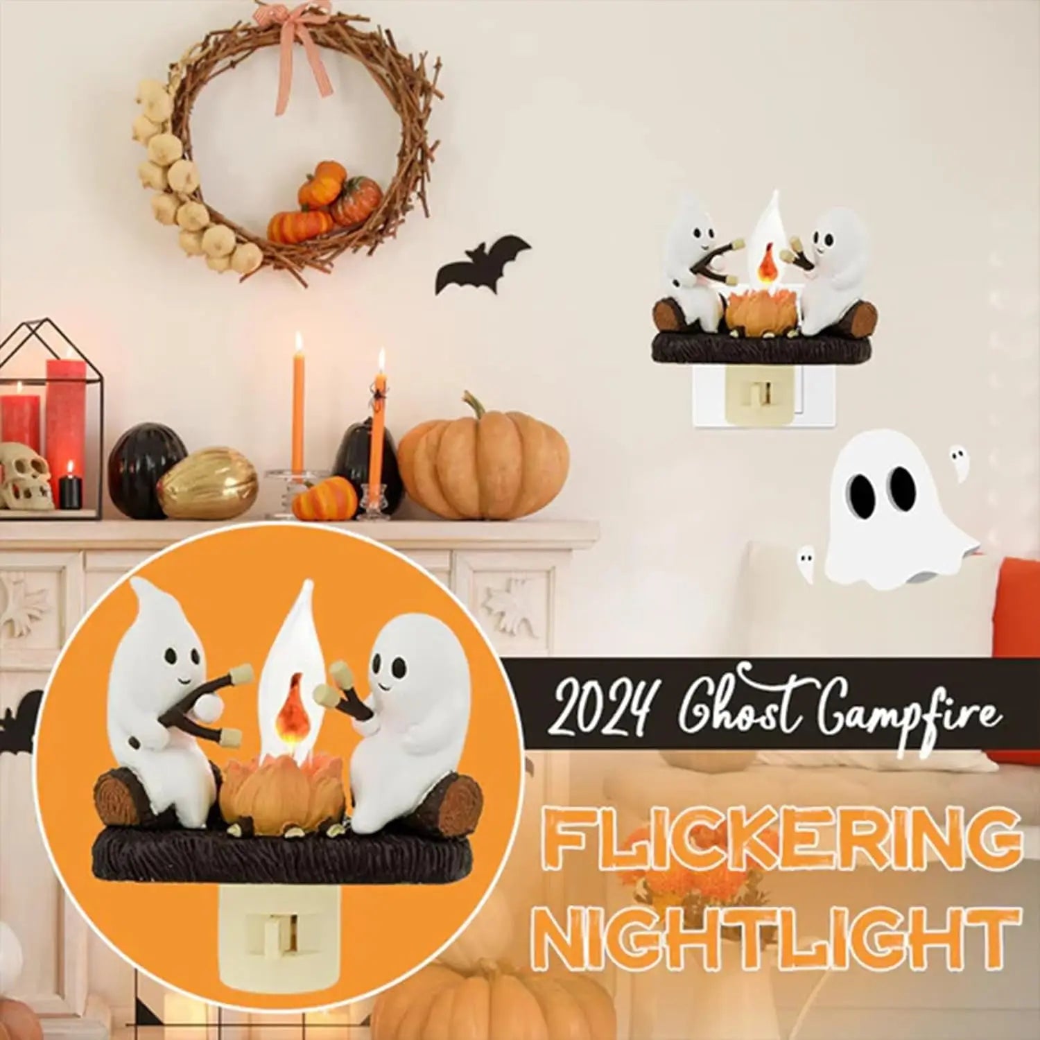 Halloween Campfire Ghost Nightlight Plug-In