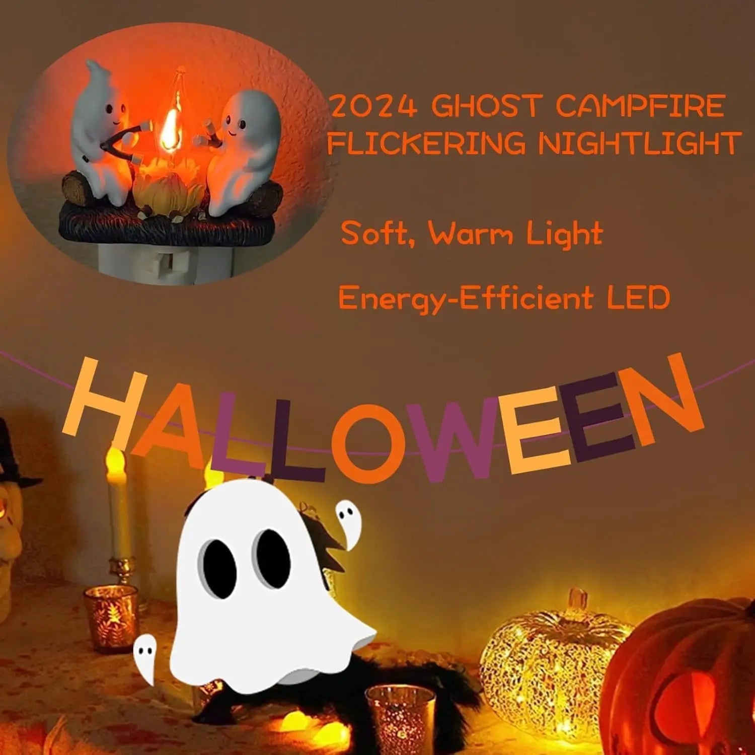 Halloween Campfire Ghost Nightlight Plug-In